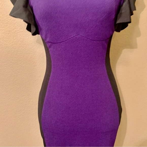 NWT Bodycon Dress Small Fashionomics Purple Black Color Block Ruffled Color Slvs - Picture 5 of 15